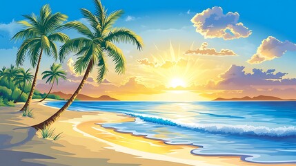 Tropical beach sunset landscape.