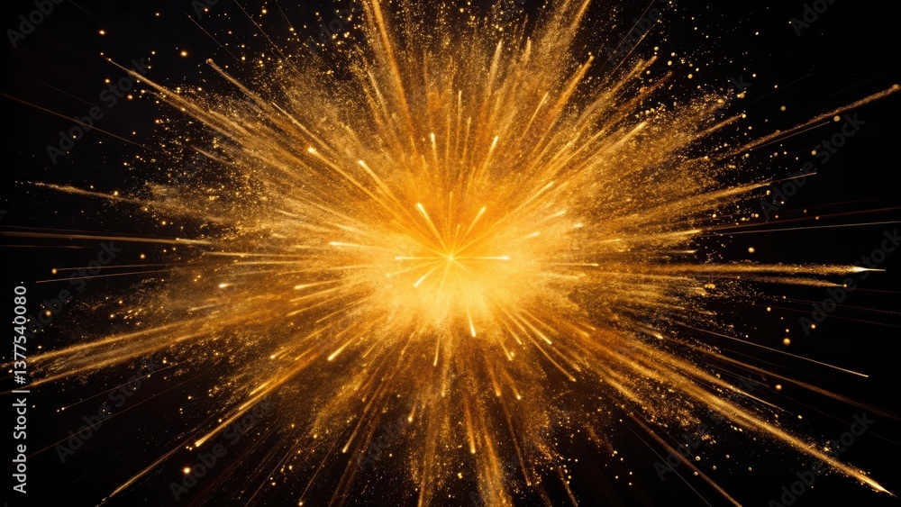 Poster dynamic abstract burst of yellow light against a dark background creating energetic visual impact