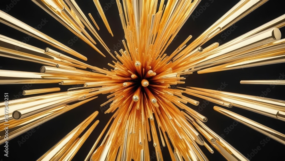 Poster a dynamic abstract explosion of golden hues against a deep black background representing breakthroug