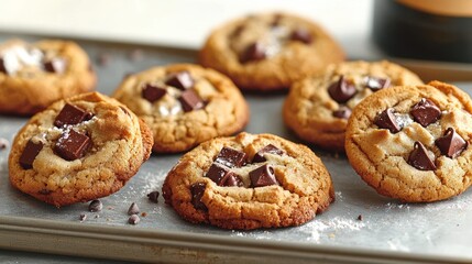 Chocolate chip cookies on a baking sheet