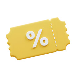Yellow 3D Render Discount Coupon with Percentage Sign