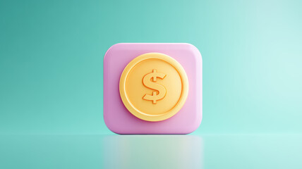 modern icon featuring dollar sign on coin, set against soft pastel background, evokes sense of financial growth and savings
