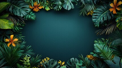 Vibrant tropical foliage frame lush greenery botanical image nature setting close-up perspective freshness concept