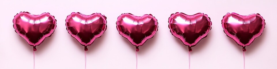 Pink heart balloons on a plain background