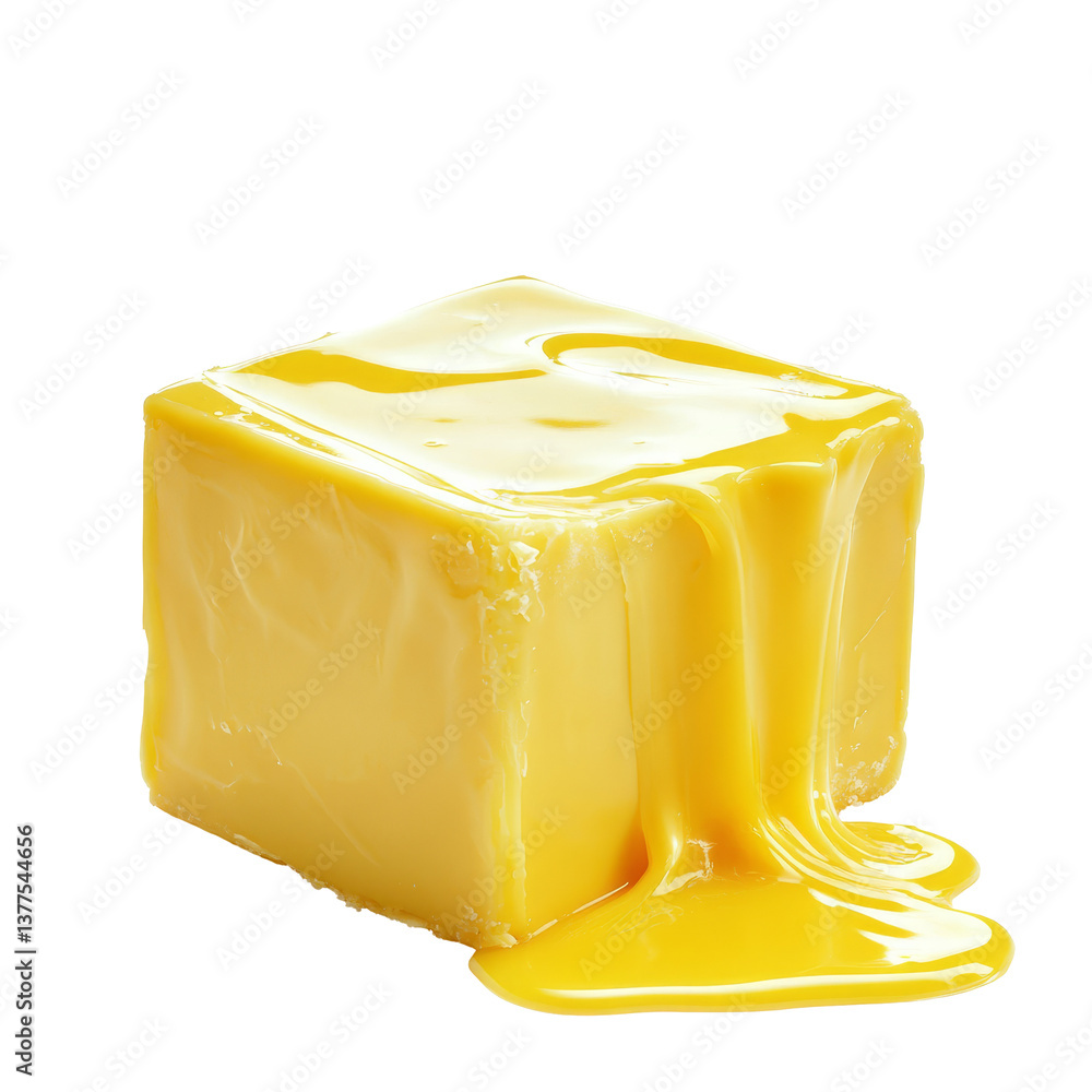 Aufkleber freshly melted butter cube on a transparent background with glossy texture appearing appetizing and 