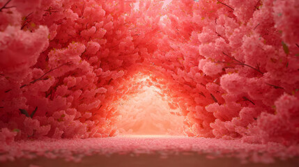 Expansive Canopy of Interlaced Cherry Blossoms in Blooming Pathway