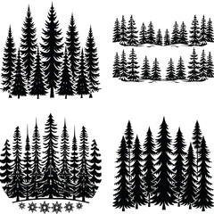 Fototapeta premium Silhouette Forest Collection: A striking collection of silhouette fir trees, capturing the essence of the wilderness and a sense of peace and solitude.