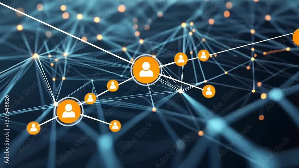 Poster network connections illustrate online social interactions through interconnected nodes and users sha