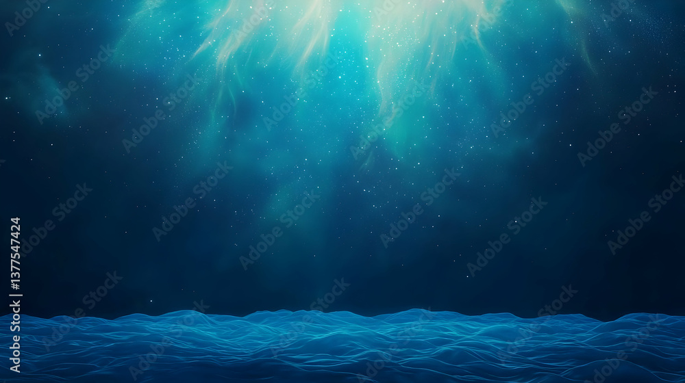 Poster vibrant blue digital abstract visual of fluid waves and light patterns