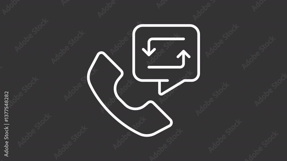 Poster call back option white line animation. service animated icon. shaking phone. arrows showing up. reta