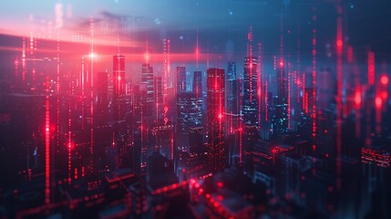 Obraz premium Futuristic Cityscape at Night Digital Art Red and Blue Neon Lights