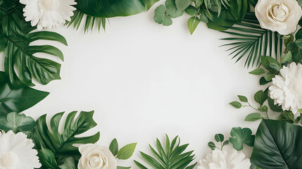 Fototapeta premium Beautifully Designed Botanical Border with Greenery and Flowers