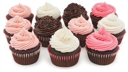 Vivid Cupcakes with Frosting and Sprinkles on a White Background