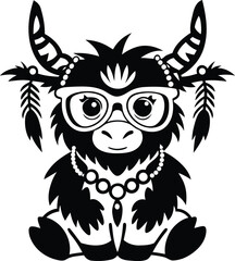 High quality cartoon baby cow or cattle silhouette vector illustration, High quality cartoon baby cow or cattle line art vector