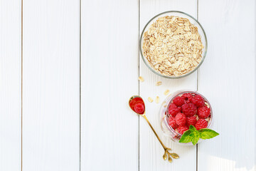 Healthy Breakfast with Oats and Fresh Raspberries