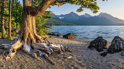 Fototapeta premium Majestic Lake Ancient Tree.