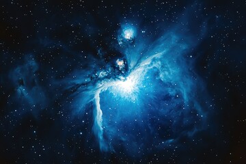 Fototapeta premium A vibrant, detailed image of a nebula in deep space, with bright blues, gases, and countless stars scattered throughout the dark background.