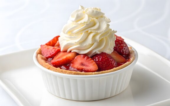 strawberry dessert with whipped cream in white cup