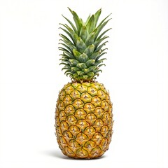 Fototapeta premium Whole pineapple, yellow peel, green crown.