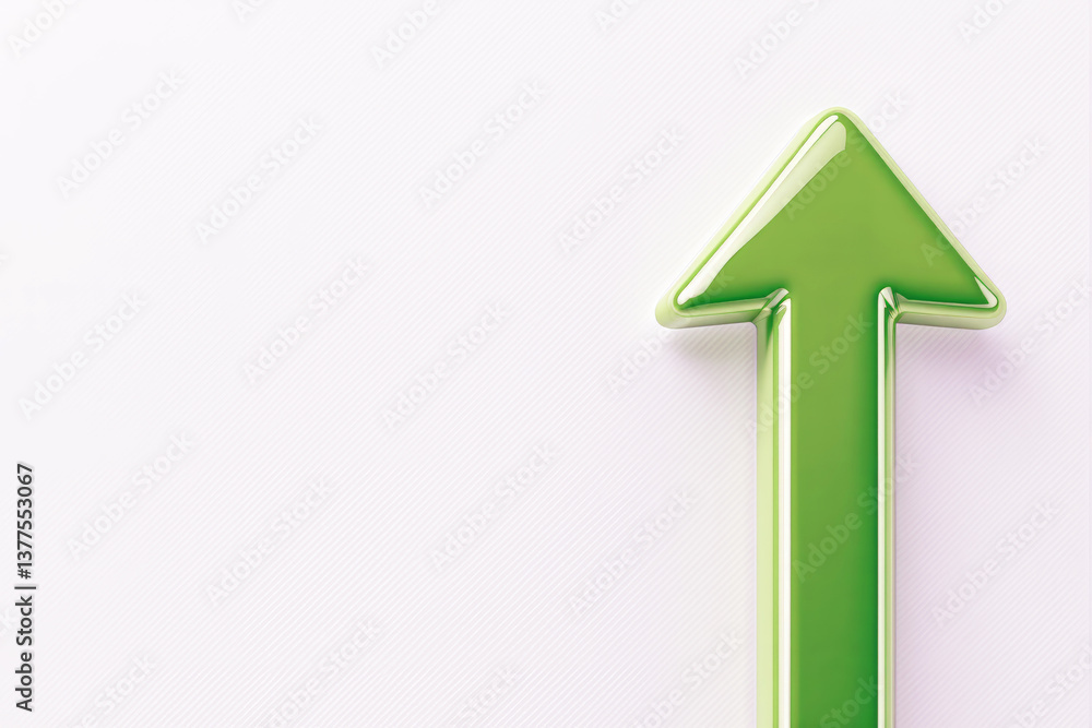 Aufkleber green glossy arrow pointing upward with light reflection, minimal style on white abstract background