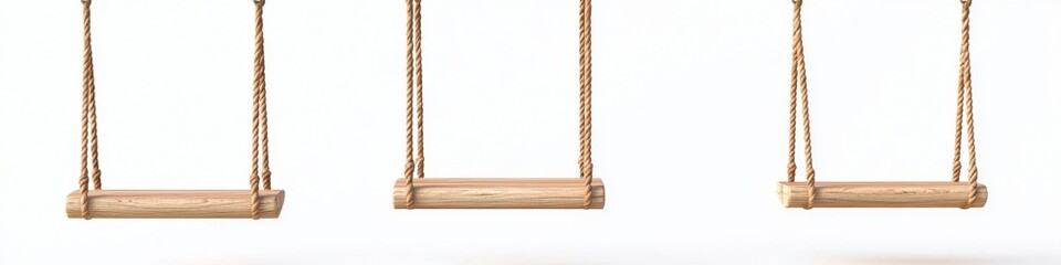 Empty wooden swings hanging by ropes