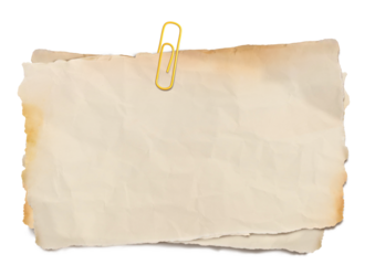 Old Paper Clip Isolated. Blank old yellowed paper mockup for vintage. Vintage paper notes