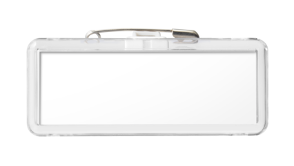 安全ピンのついた、プラスチックのネームプレート