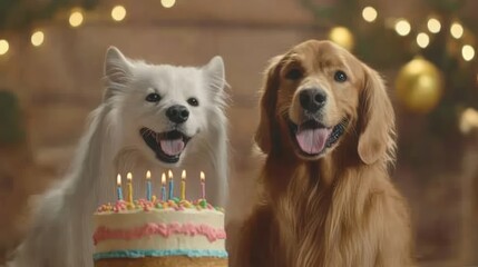 Happy Dogs Celebrate Birthday Cake