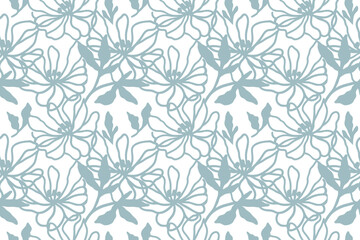 Neutral floral line drawing seamless background. Design illustration for decoration, wall decor, wallpaper, cover, banner.