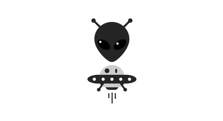 Naklejka premium Alien Head with Flying Saucer Vector Illustration on White Background