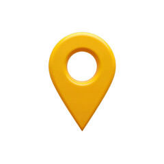 Glossy Yellow Map Pointer Icon. Location Pin, Transparent Background.