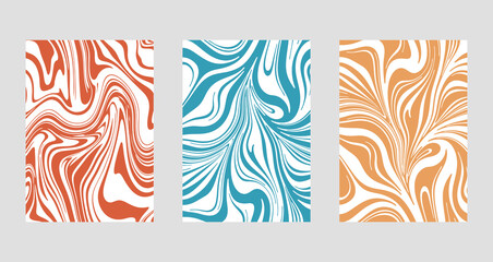 Set of wavy lines abstract backgrounds. Trendy psychedelic retro style banner.  Waves, swirl and twirl pattern.