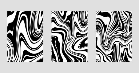 Set of wavy lines abstract backgrounds. Trendy psychedelic retro style banner.  Waves, swirl and twirl pattern.