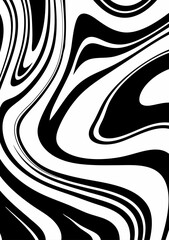 Black wavy lines abstract background. Trendy psychedelic retro style banner.  Waves, swirl and twirl pattern.
