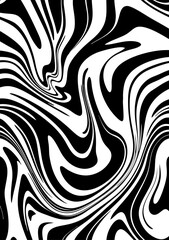 Black wavy lines abstract background. Trendy psychedelic retro style banner.  Waves, swirl and twirl pattern.