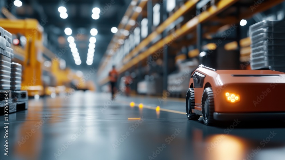 Poster advanced exoskeleton technology providing enhanced strength and mobility to a worker in a high-tech 