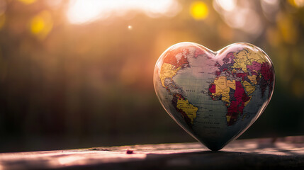 Heart-shaped globe symbolizing love for the world in nature  