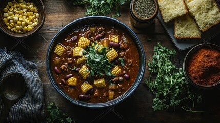 Spicy Chili Cornbread Rustic Table Food Photography