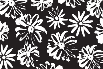 Bold black and white expressive floral background. Design illustration for decoration, wall decor, wallpaper, cover, banner.