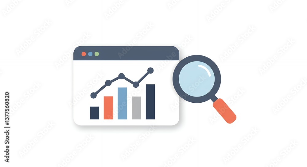 Poster analyzing business data with bar graph and magnifying glass tool