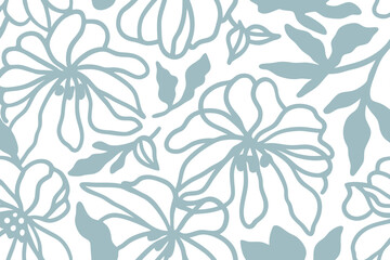Neutral floral line drawing seamless background. Design illustration for decoration, wall decor, wallpaper, cover, banner.