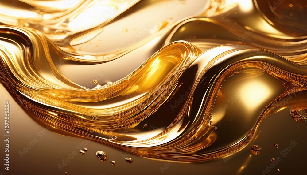 Aufkleber liquid flowing down the side of a golden stream in an abstract composition with captivating reflecti
