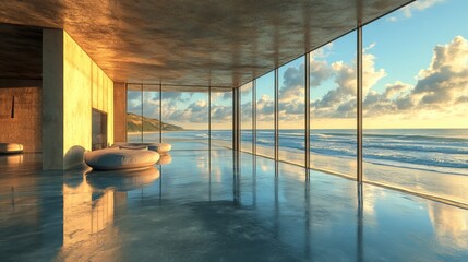 Fototapeta premium Coastal Sunrise Modern Lounge Ocean View Relaxation