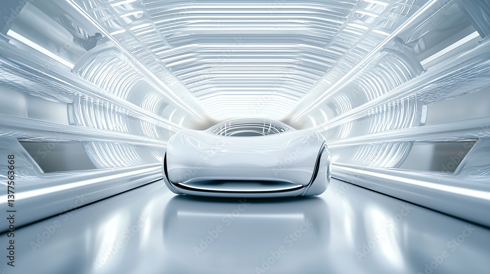 Poster laboratory and engeneer with ai and car concept. futuristic vehicle in high-tech tunnel environment