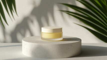 Lip balm container mockup with leaf background