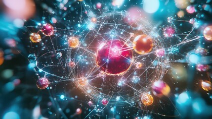 Abstract atomic model in vibrant colors