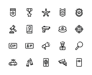 Police Icon Theme with Black Outline Icon Style.