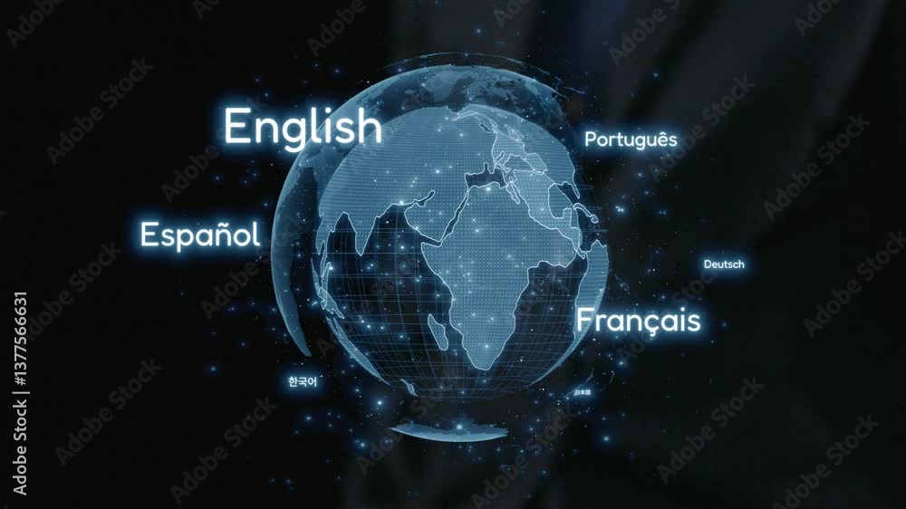 Poster a captivating digital illustration showcasing a world map with highlighted languages, emphasizing gl