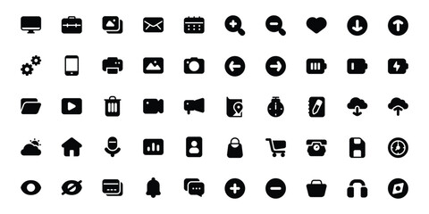 Basic User Interface Theme in Black Fill Icon Style.