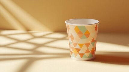 Paper cup with a geometric print design
